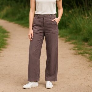 Lolë 100% Linen Wide-Leg Pants – Size 6 – Mauve Gray